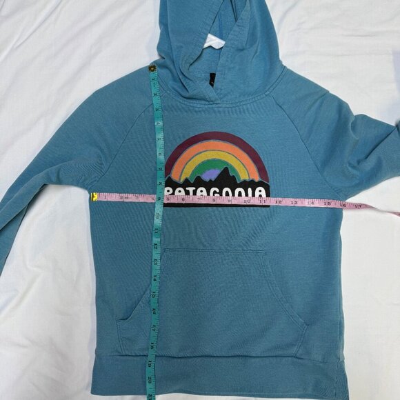 Patagonia Girls Fitz Roy Rainbow Hoodie Aqua Blue M GUC - Picture 5 of 13